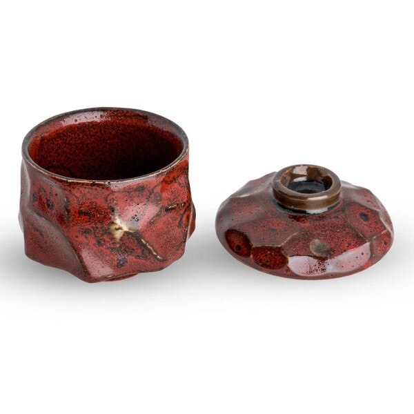 Image of Red Textured Lidded Bowl 3" 3
