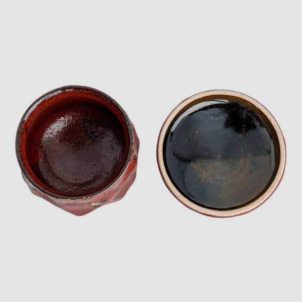 Image of Red Textured Lidded Bowl 3" 4