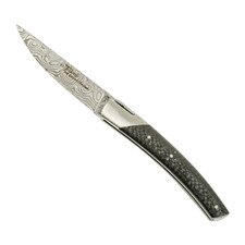 Le Thiers Pirou Carbon Fiber Handle Damascus Blade Folding Knife 3.75"
